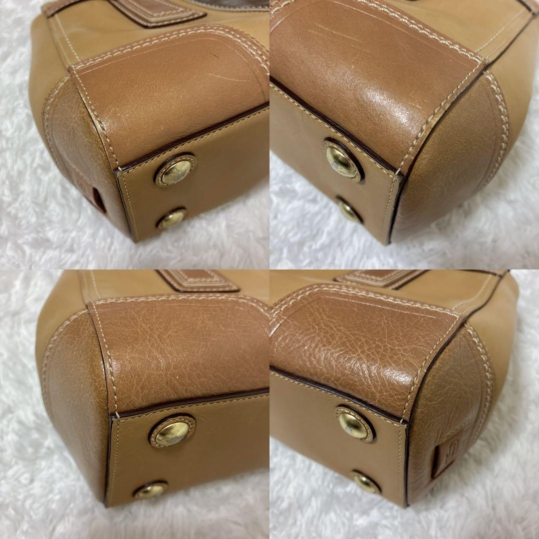Coach Signature Hamptons Leather Tote Bag Brown Beige Vintage Authentic