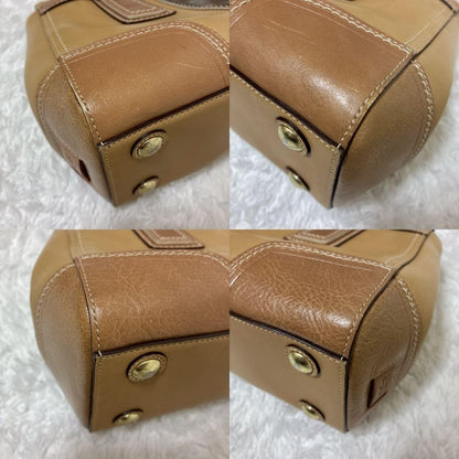 Coach Signature Hamptons Leather Tote Bag Brown Beige Vintage Authentic