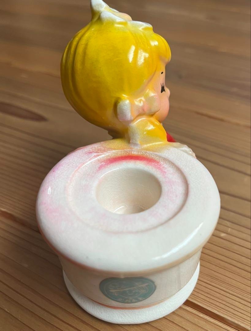 Kaneaki Showa Retro Ceramic Candle Holder with Girl Design