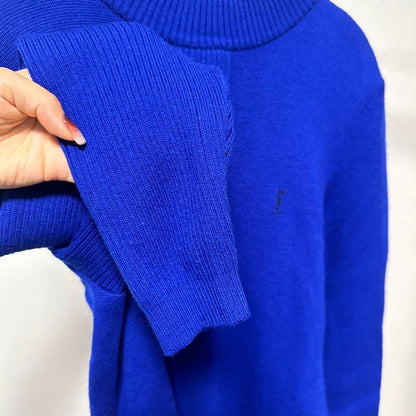 Yves Saint Laurent Woman M Ysl Blue Knit Dress Long Sleeve Vintage Stylish Cloth