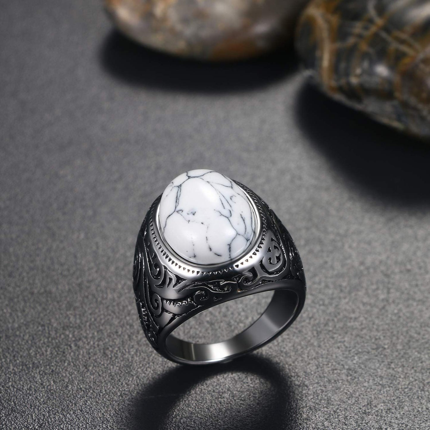 Turquoise signet ring, stainless steel ring, fashion accessory, white, silver