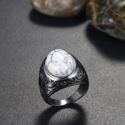 Turquoise signet ring, stainless steel ring, fashion accessory, white, silver