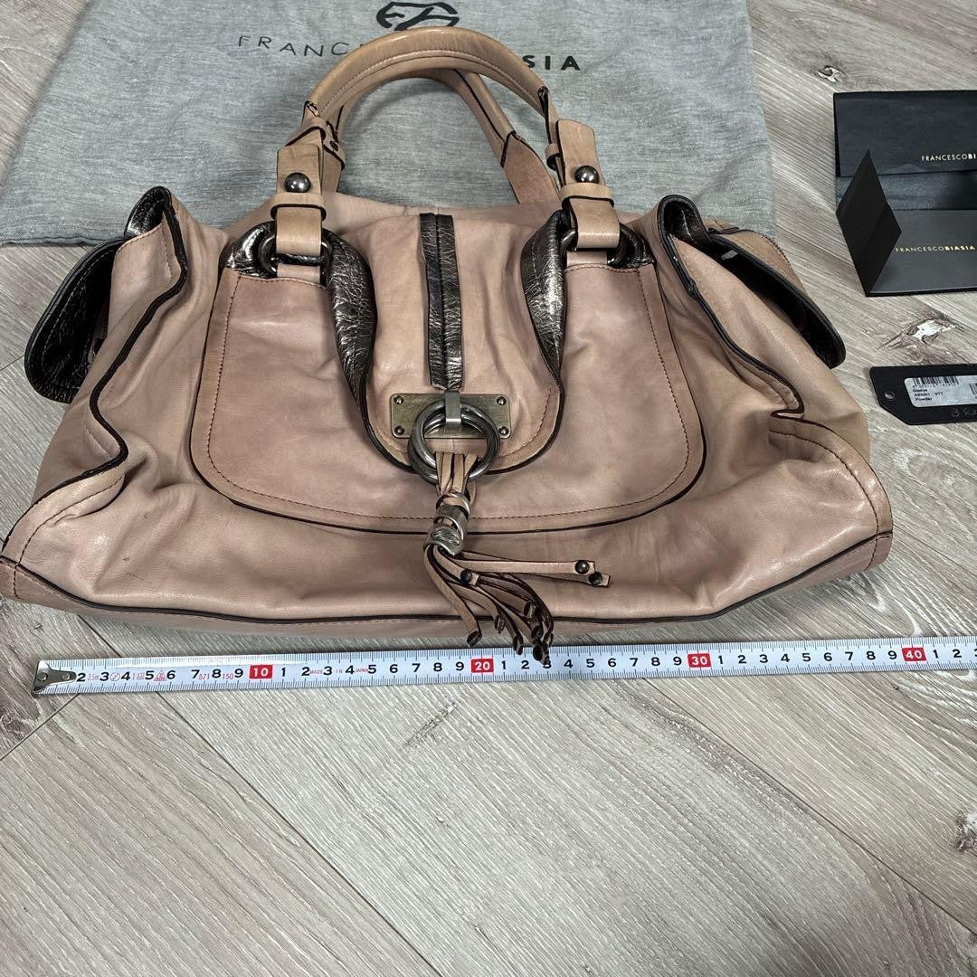 FRANCESCO BIASIA Tote bag Leather Pink Beige Authentic