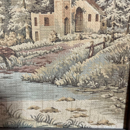 Showa Retro Wooden Frame Church Embroidery Painting Embroidery Art Painting