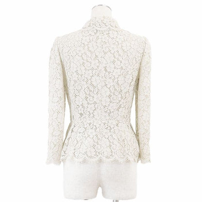 DOLCE&GABBANA Flower Full Lace Tulle Scallop Sheer Jacket Women Size 38 Ivory
