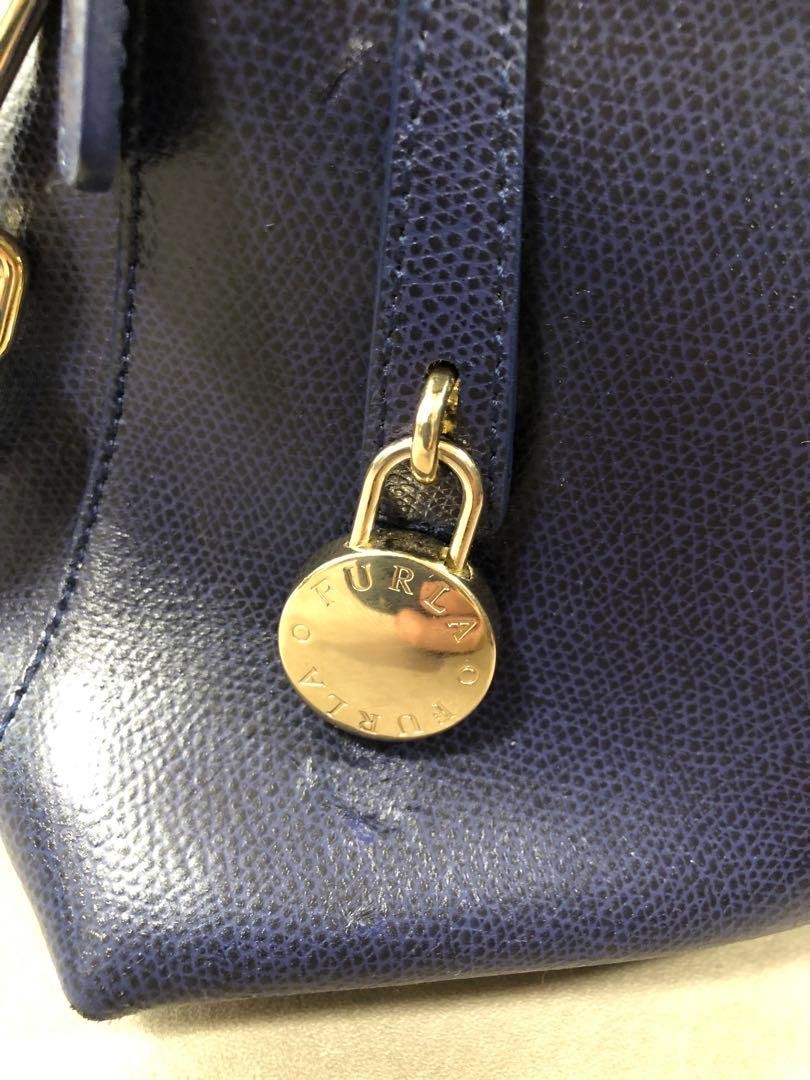 FURLA 2way Piper M Hand Tote Crossbody Bag Women Navy Blue Genuine USED