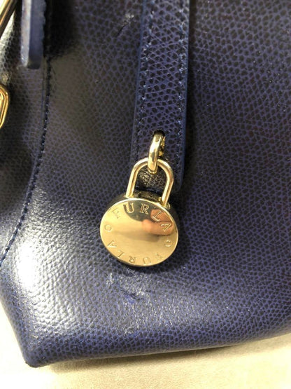 FURLA 2way Piper M Hand Tote Crossbody Bag Women Navy Blue Genuine USED