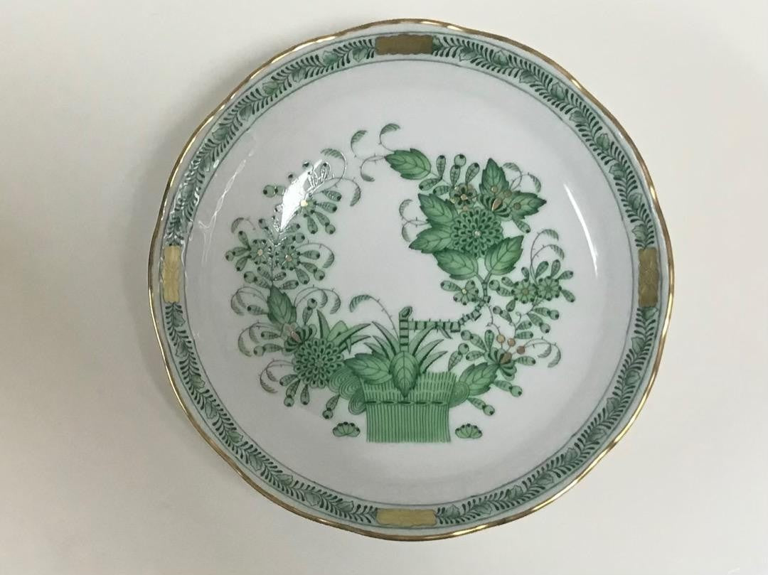 HEREND Fleurs des Indes Deep Plate Bowl 13.5cm Green Chinese Bouquet