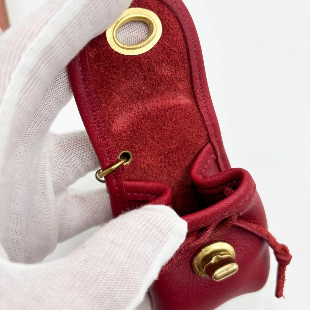 COACH Red Mini Coin Purse Keychain Turn Lock Leather Charm w/Box Vintage Japan