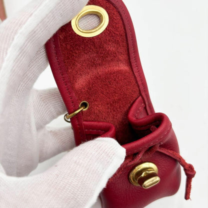 COACH Red Mini Coin Purse Keychain Turn Lock Leather Charm w/Box Vintage Japan