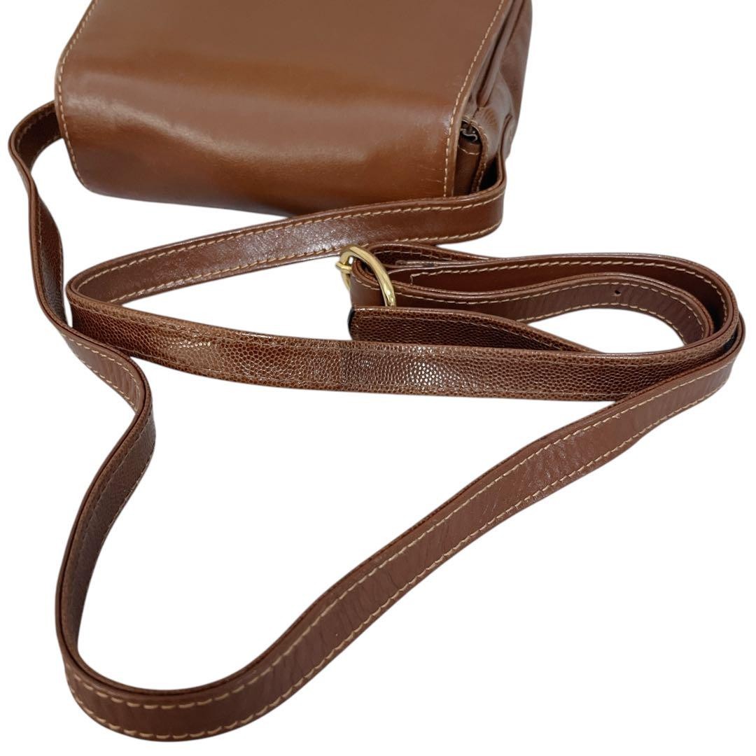 "Lanvin Mini Crossbody Shoulder Bag Brown Leather Logo Rare Authentic" /Used++
