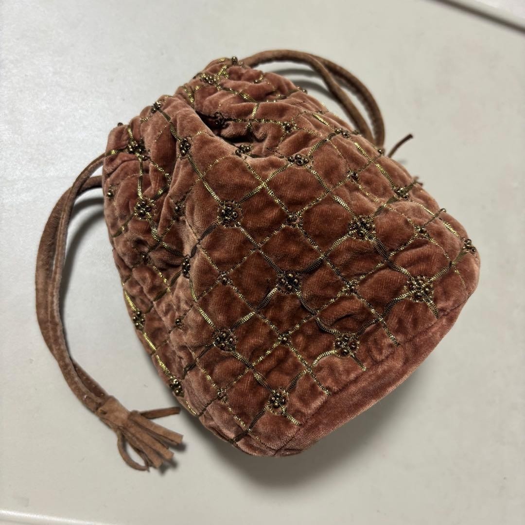 Prada Velvet Drawstring Bag - Beaded Pouch in Vintage Brown, Good Condition