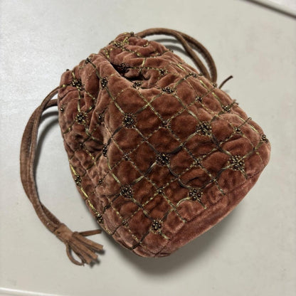 Prada Velvet Drawstring Bag - Beaded Pouch in Vintage Brown, Good Condition