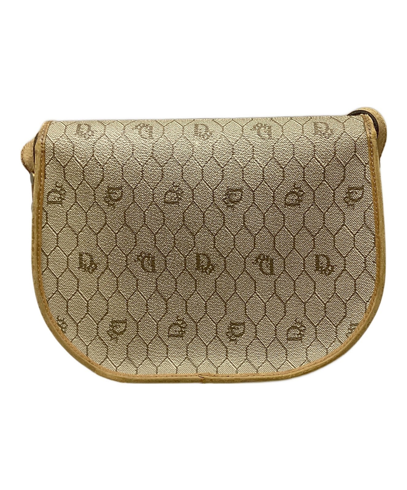 Dior Honeycomb Shoulder Crossbody Bag Beige Canvas Leather Vintage Auth 115534