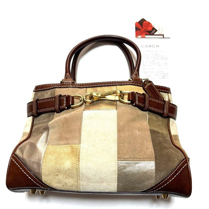 COACH Leather Patchwork Design Handbag Tote Bag F11218 Mosaic Hampton Suede