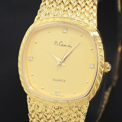 PI CAMIAN M-7701 Stone-studded Gold Dial Men's Watch QZ not Working