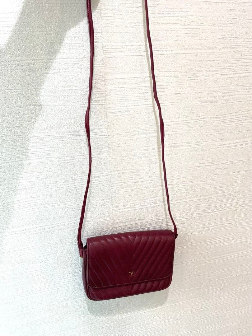 Valentino Garavani Quilted Leather Crossbody Shoulder Bag wine Luxury Auth RARE