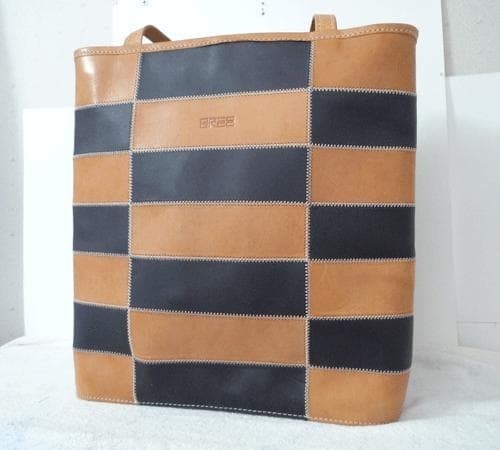 BREE Patchwork Shoulder Tote Bag Purse Leather Brown x BLK USED Good Condition