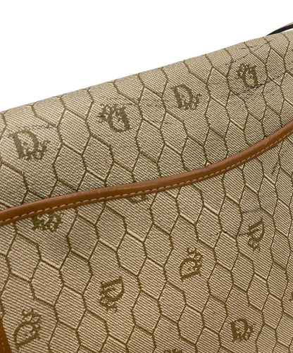 Dior Honeycomb Shoulder Crossbody Bag Beige Canvas Leather Vintage Auth 1121