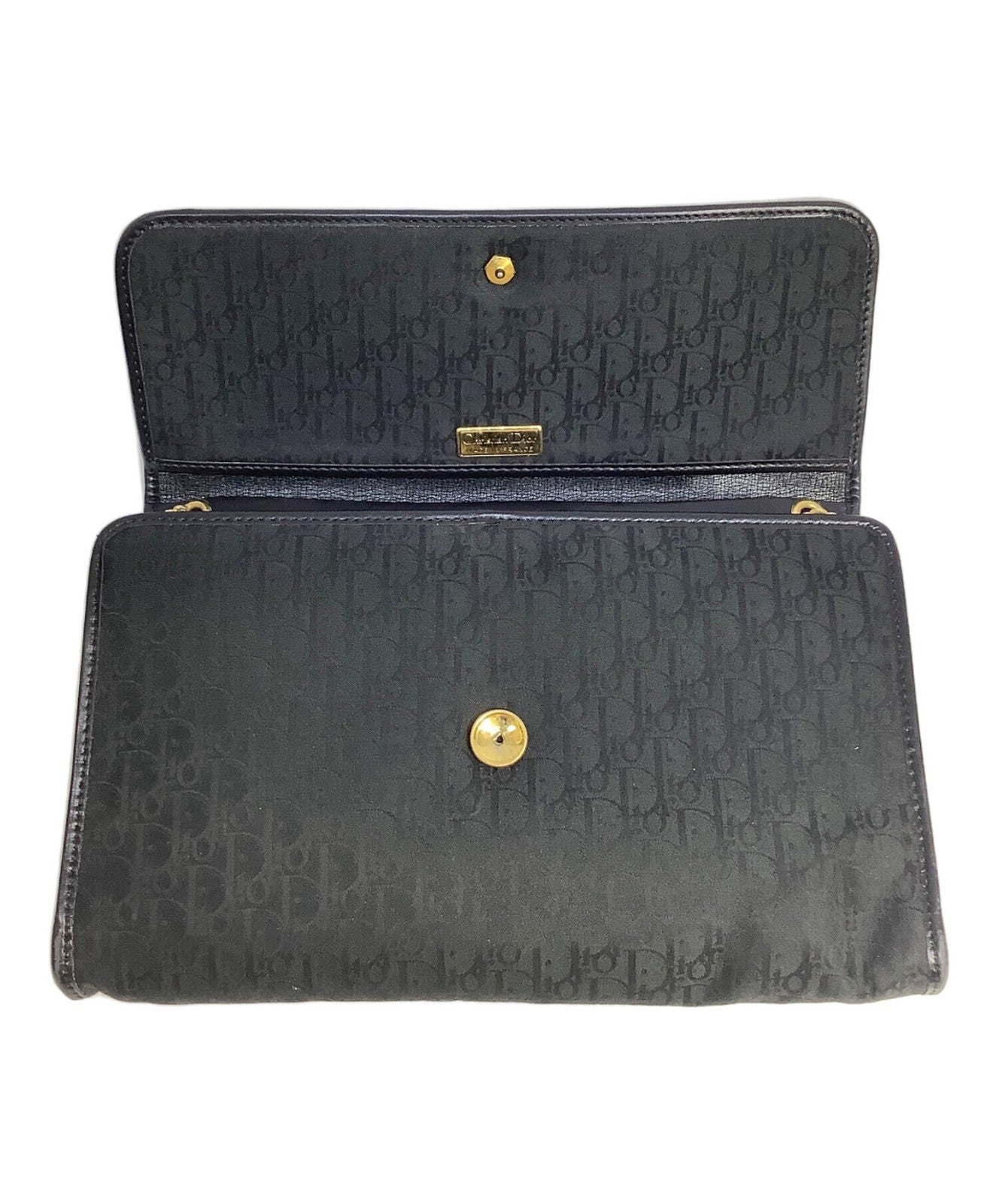 Dior Trotter Chain Shoulder Crossbody Bag Black Canvas Leather Vintage Authentic