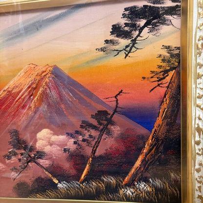 Red Mt. Fuji 3D Wooden Frame Art Showa Retro