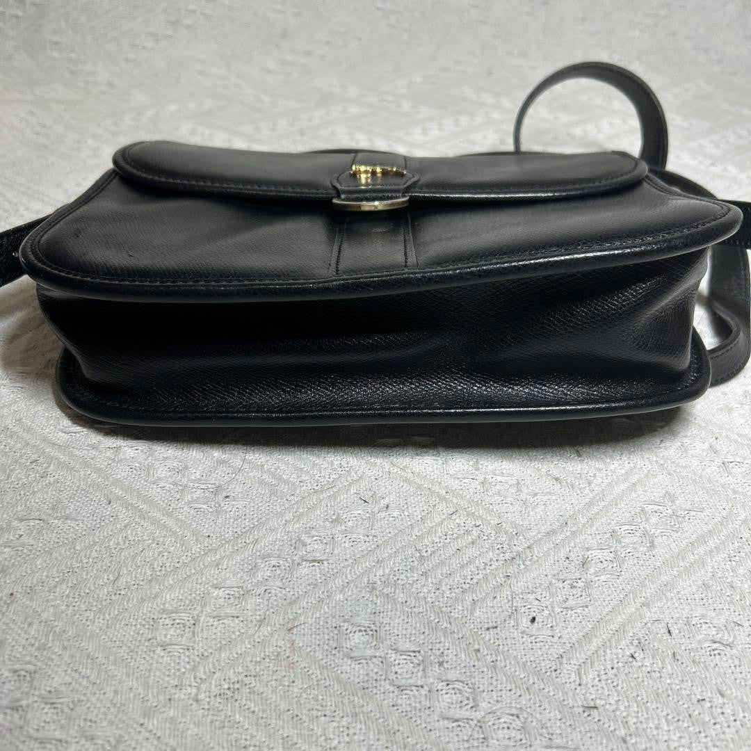 Longchamp Leather Shoulder Bag Vintage Black Flap Crossbody Pochette Rare Japan