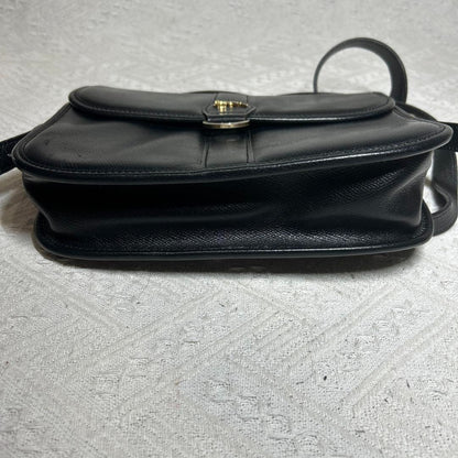 Longchamp Leather Shoulder Bag Vintage Black Flap Crossbody Pochette Rare Japan