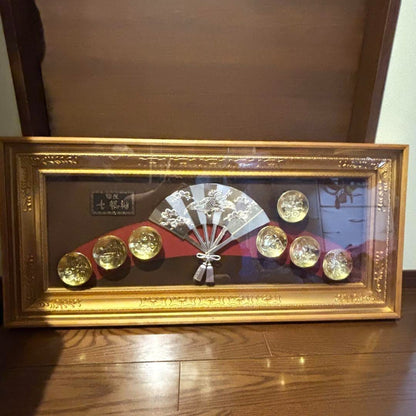 Seven Lucky Gods Fan Gold Cup 24KGP Wall Hanging Ornament