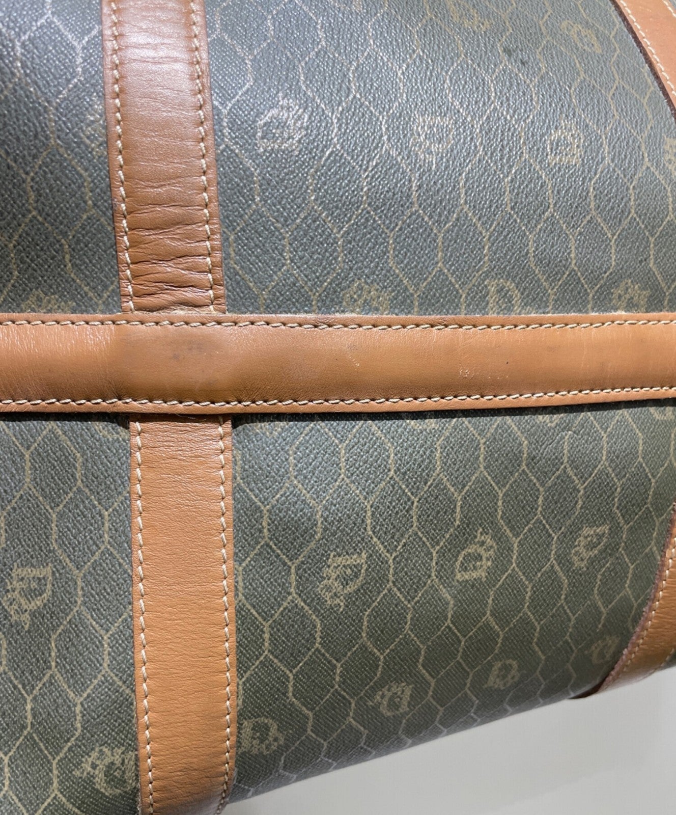 Dior Honeycomb Hand Bag Gray Canvas Leather Vintage Authentic