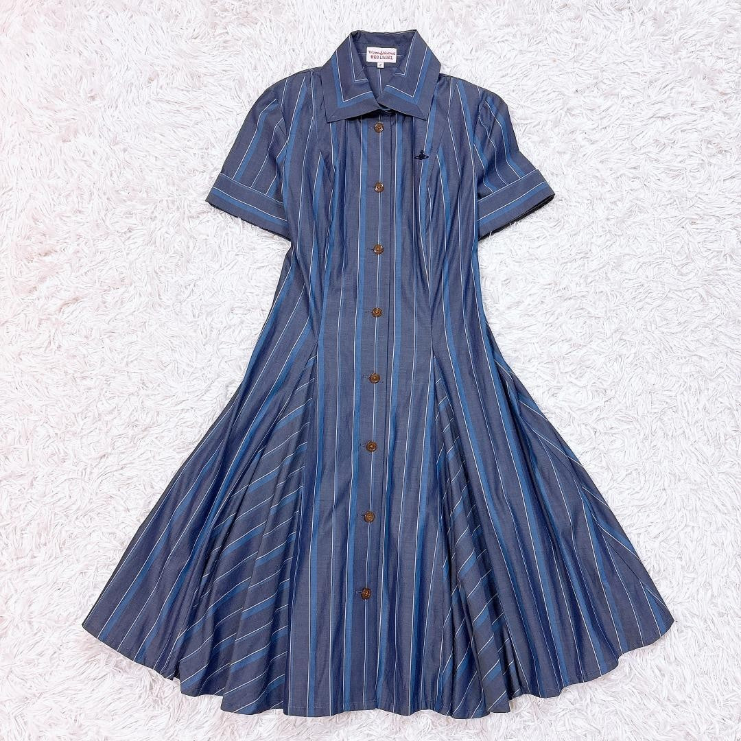 Vivienne Westwood RED LABEL Blue Stripe Shirt Dress Flare A-Line Size 2