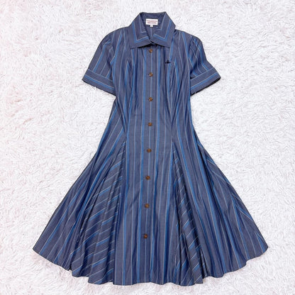 Vivienne Westwood RED LABEL Blue Stripe Shirt Dress Flare A-Line Size 2