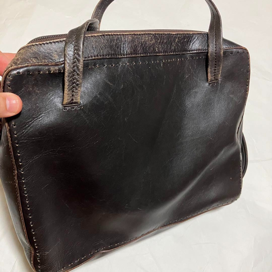 Max Mara Tote Bag Vintage Leather 33.5cm 13.2in Italy Brown Used Classic Style