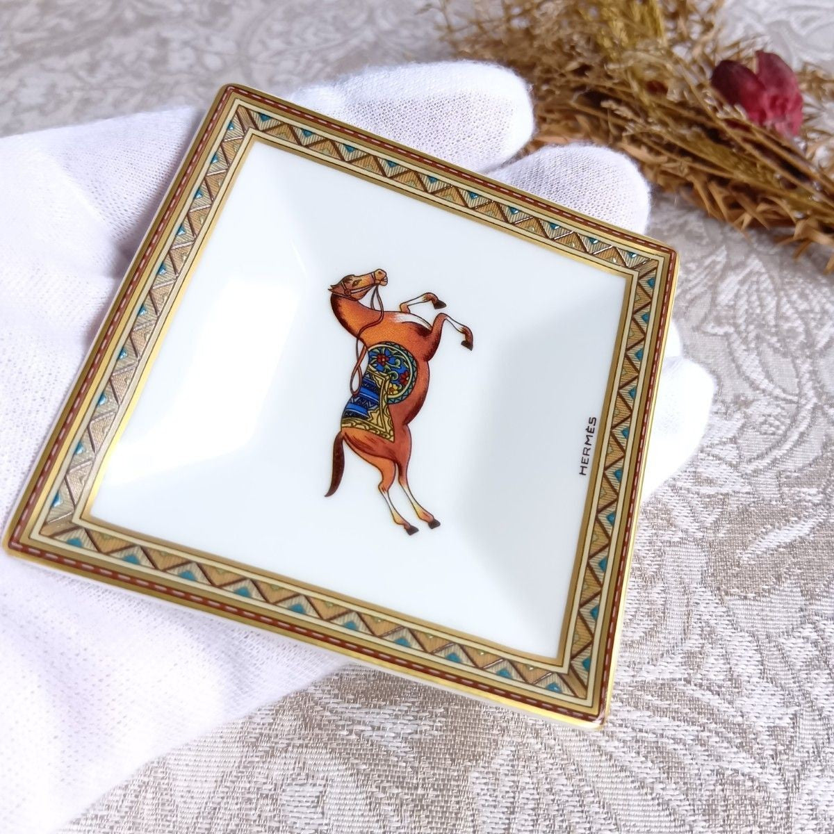 Hermes Cheval d’Orient Mini Plate Tray Porcelain Oriental Theme Decor Rare Used