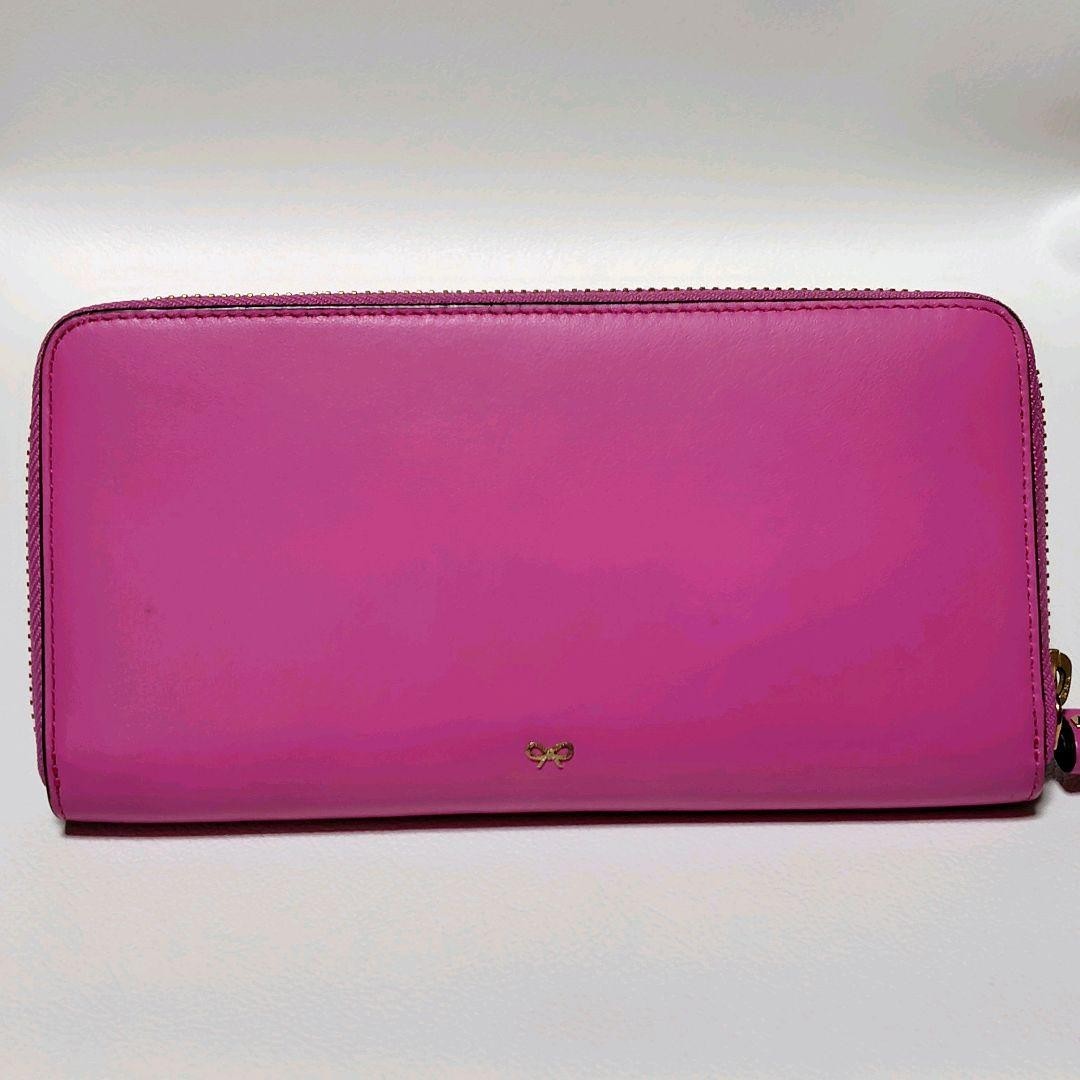 Anya Hindmarch Wallet Pink Leather Round Zipper Smile Limited Edition VHTF Popul