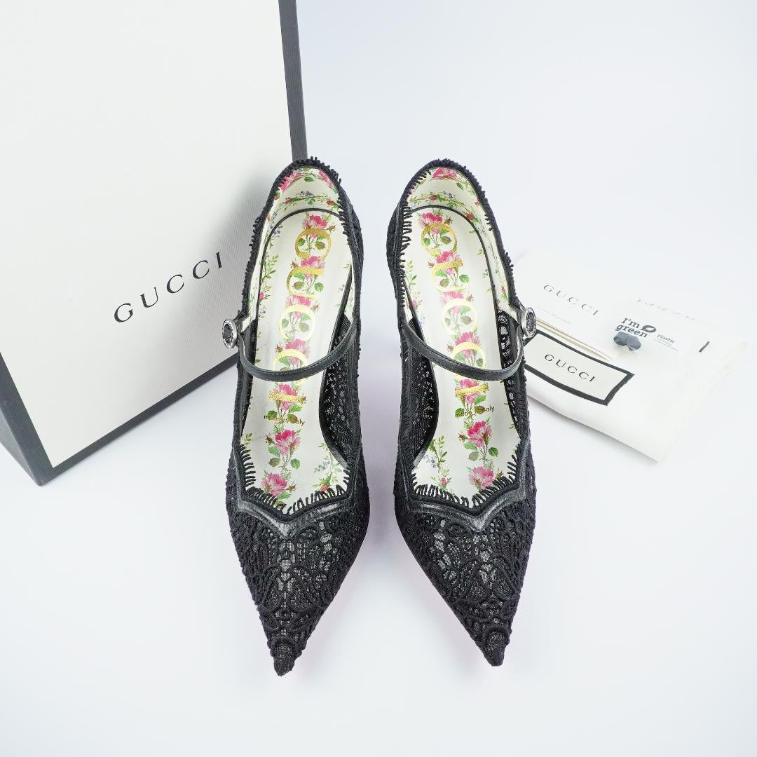 Gucci Women's Black Lace High Heels Pointed Toe 7.5US Stiletto Pre-owned
