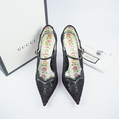 Gucci Women's Black Lace High Heels Pointed Toe 7.5US Stiletto Pre-owned