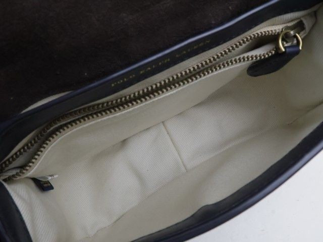 Polo Ralph Lauren Shoulder Bag Leather Navy Women Used