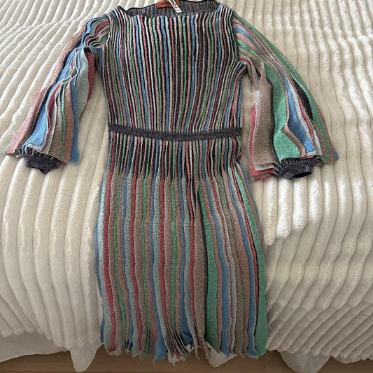 Missoni Women M Size Glitter Pleated Dress Orange Tag Luxury Elegant Unique ITA