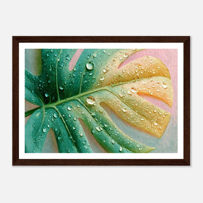 Droplets and Monstera Hawaiian art, wall hanging interior, limited edition.