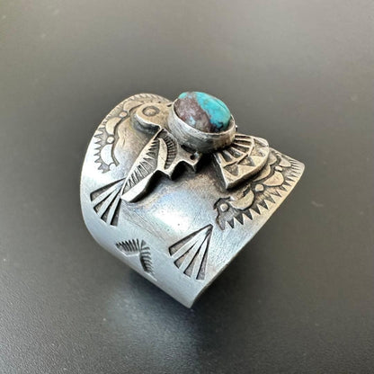 Navajo LFC Bisbee Turquoise Thunderbird Ring US 11.7