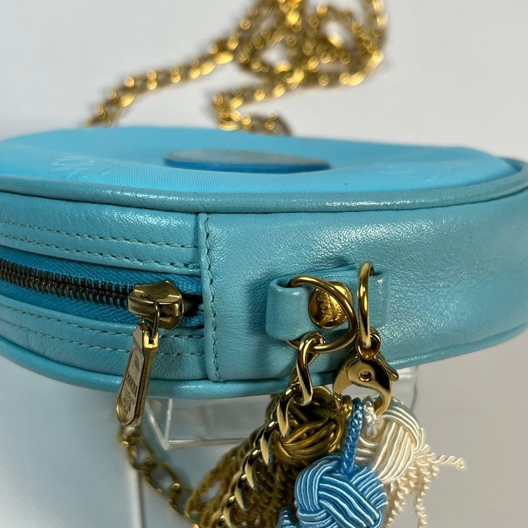 MCM Tambourine Tassel Crossbody Bag Leather Canvas Used Authentic