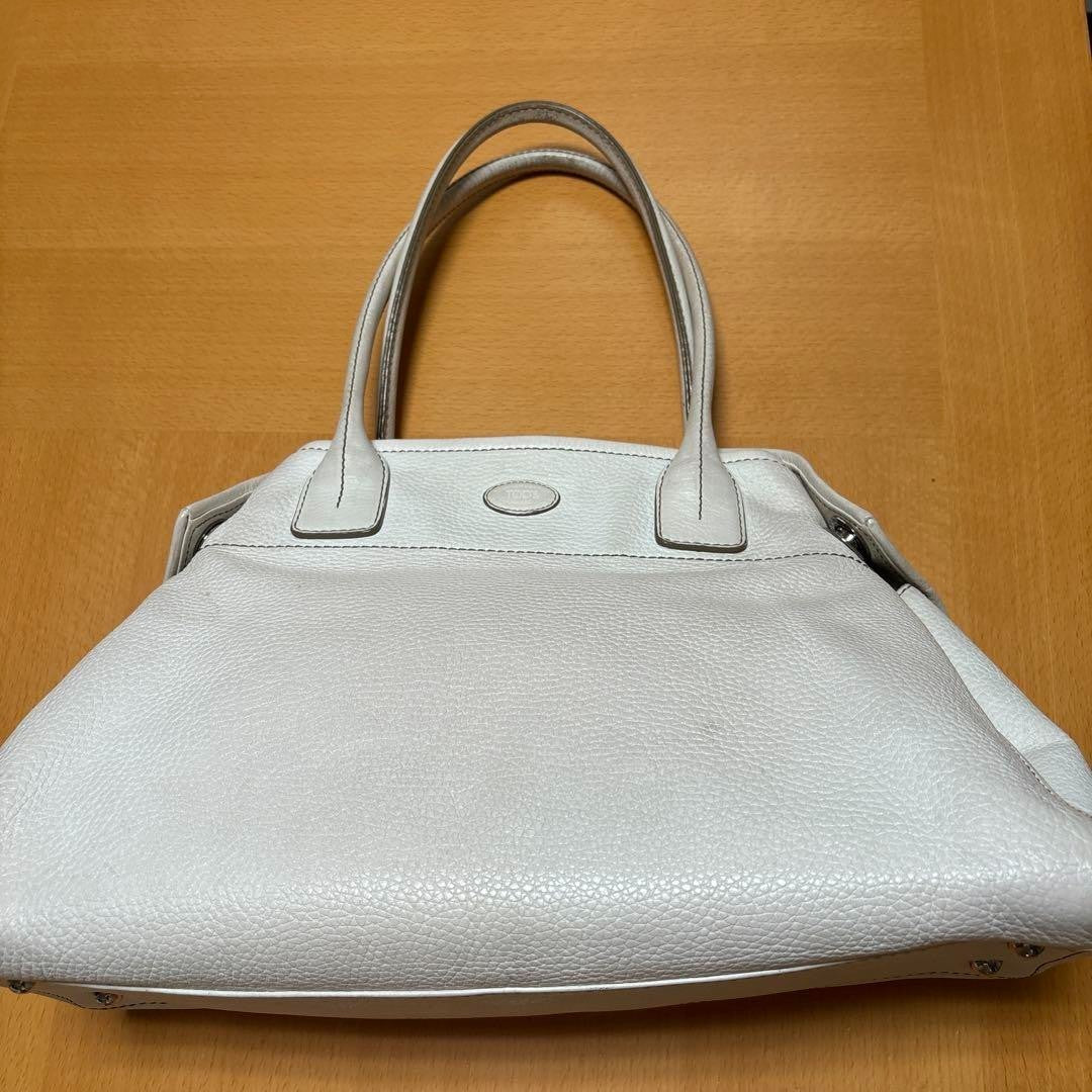 Used TOD'S Handbag Tote Bag Shoulder bag White Leather Logo embossed Japan F/S