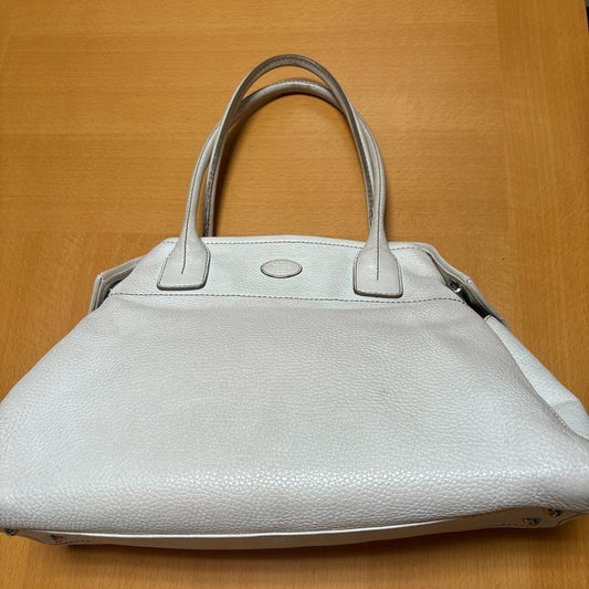 Used TOD'S Handbag Tote Bag Shoulder bag White Leather Logo embossed Japan F/S
