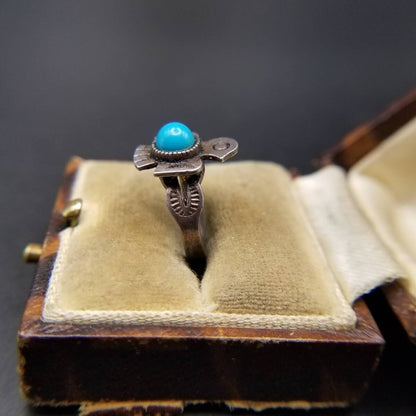 Fred Harvey Style Thunderbird 925 Silver Vintage Stampwork Pinky Ring