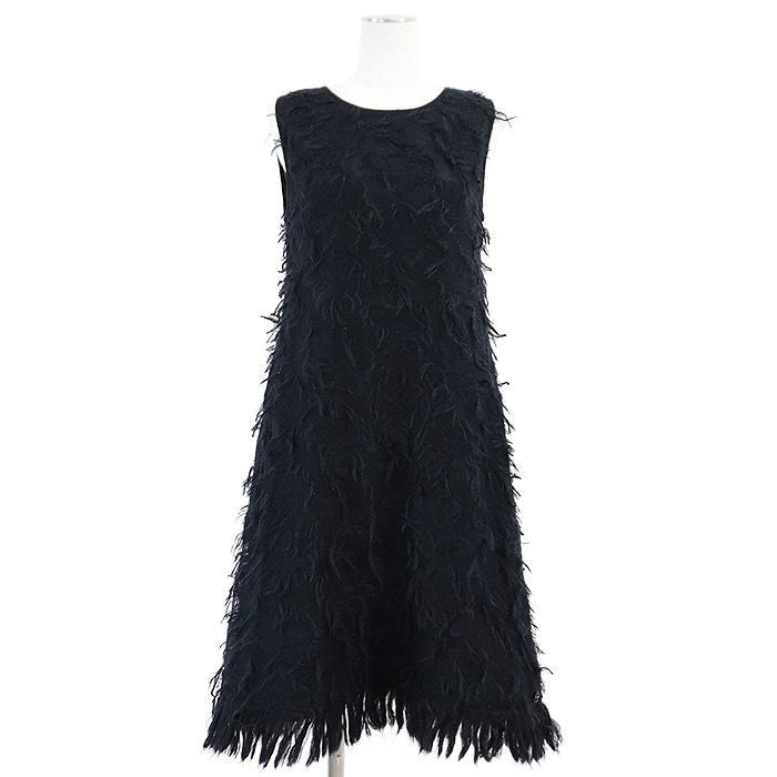 CHANEL 09A P36107 Mohair Fringe Sleeveless Dress Women Size 38 Dark-Navy