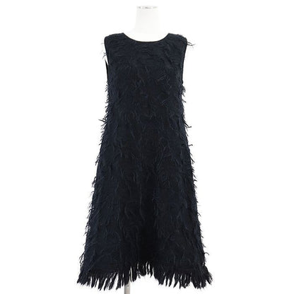CHANEL 09A P36107 Mohair Fringe Sleeveless Dress Women Size 38 Dark-Navy