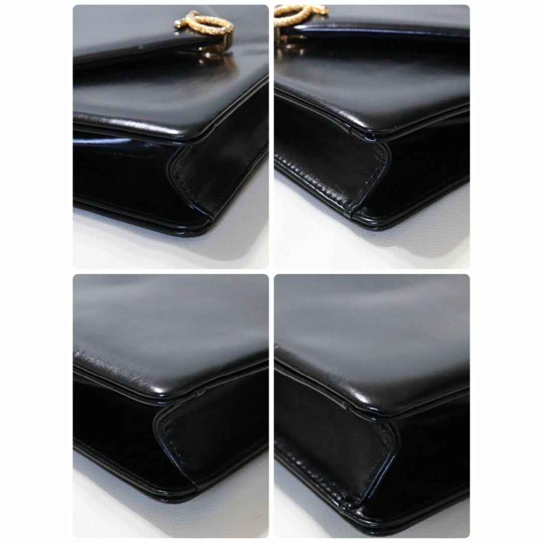 Launer London Handbag Black Calf Leather Gold Hardware Women's w/Card case Used