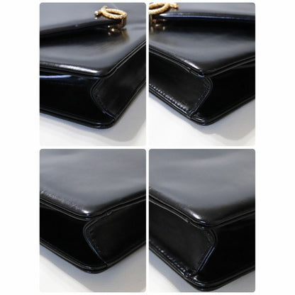 Launer London Handbag Black Calf Leather Gold Hardware Women's w/Card case Used