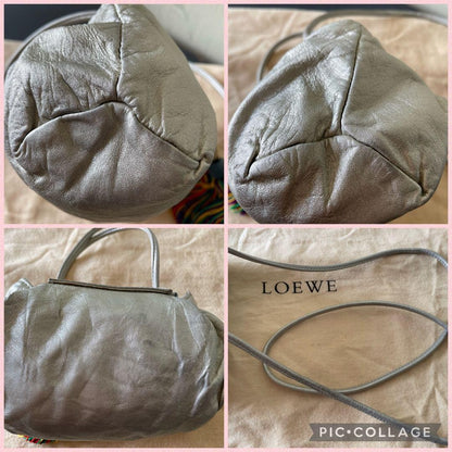 LOEWE Fringe Shoulder Bag Leather Silver tone Auth 99979