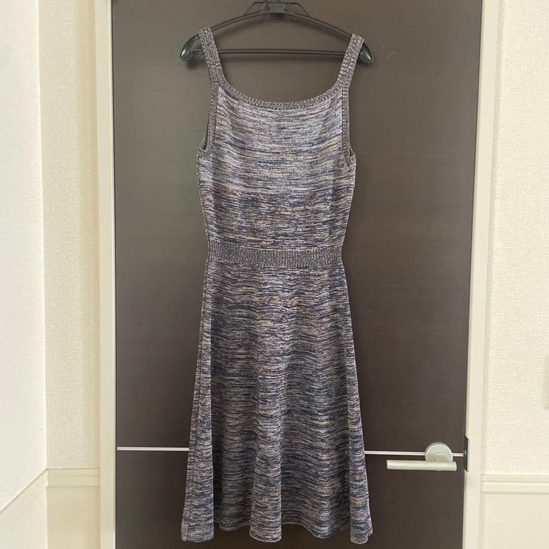 GUCCI Dress XS V Neck Sleeveless Flare Multi Color Navy Gray White